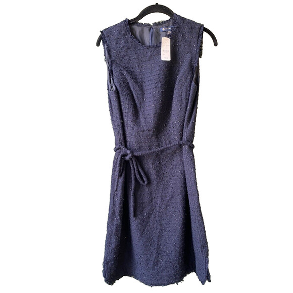 Brooks Brothers Dress Womens 12P NEW Navy Blue Tweed Midi Cocktail Party Office - Picture 1 of 12